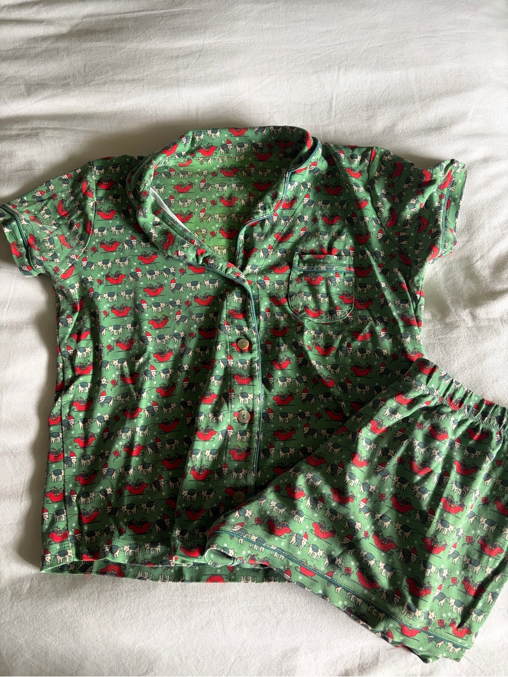 Roller Rabbit Green Christmas Elephant Short Pajama Set